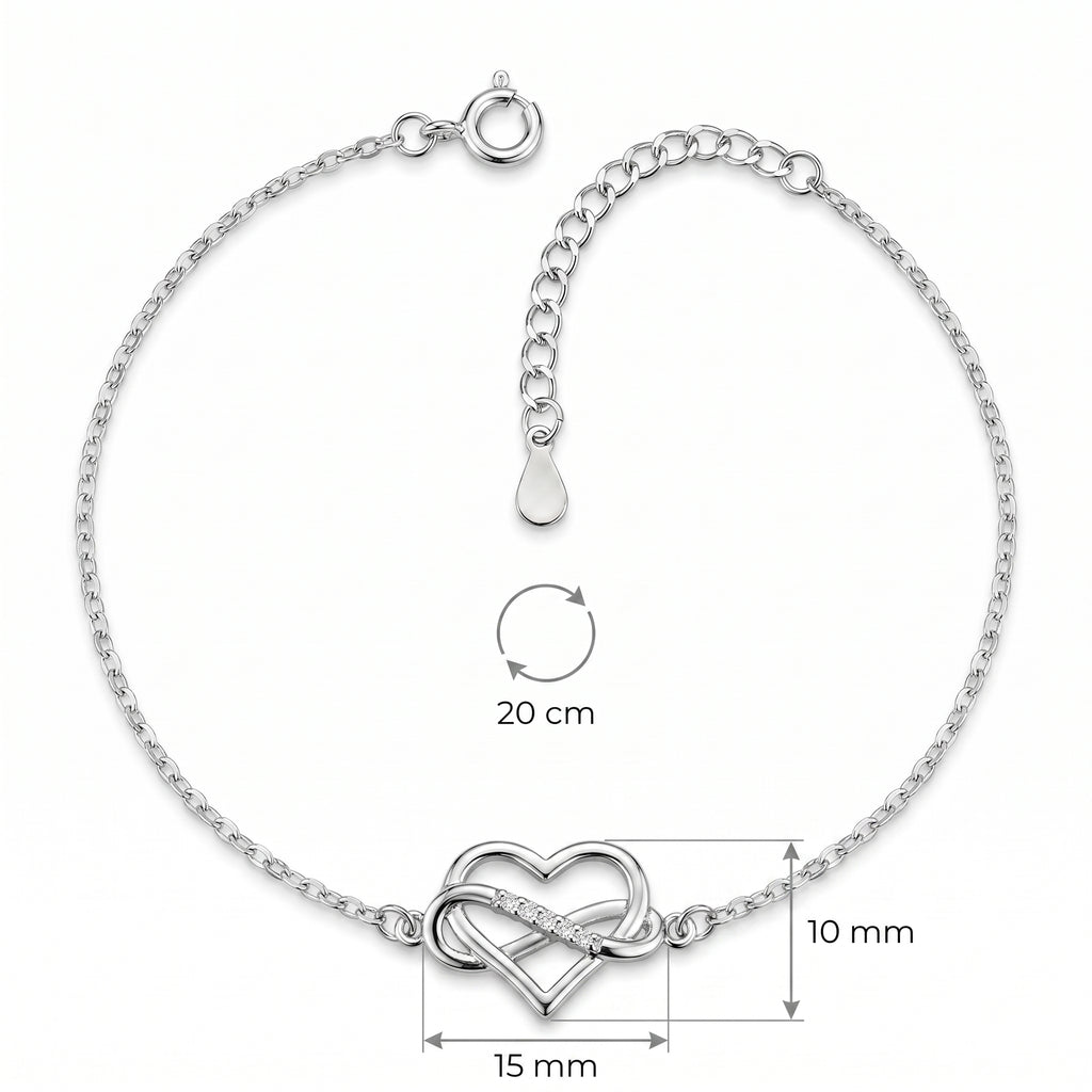 Rysunek wymiarowy: łańcuszek 20 cm oraz zawieszka 15 mm szerokości i 10 mm wysokości w bransoletce Aurantis