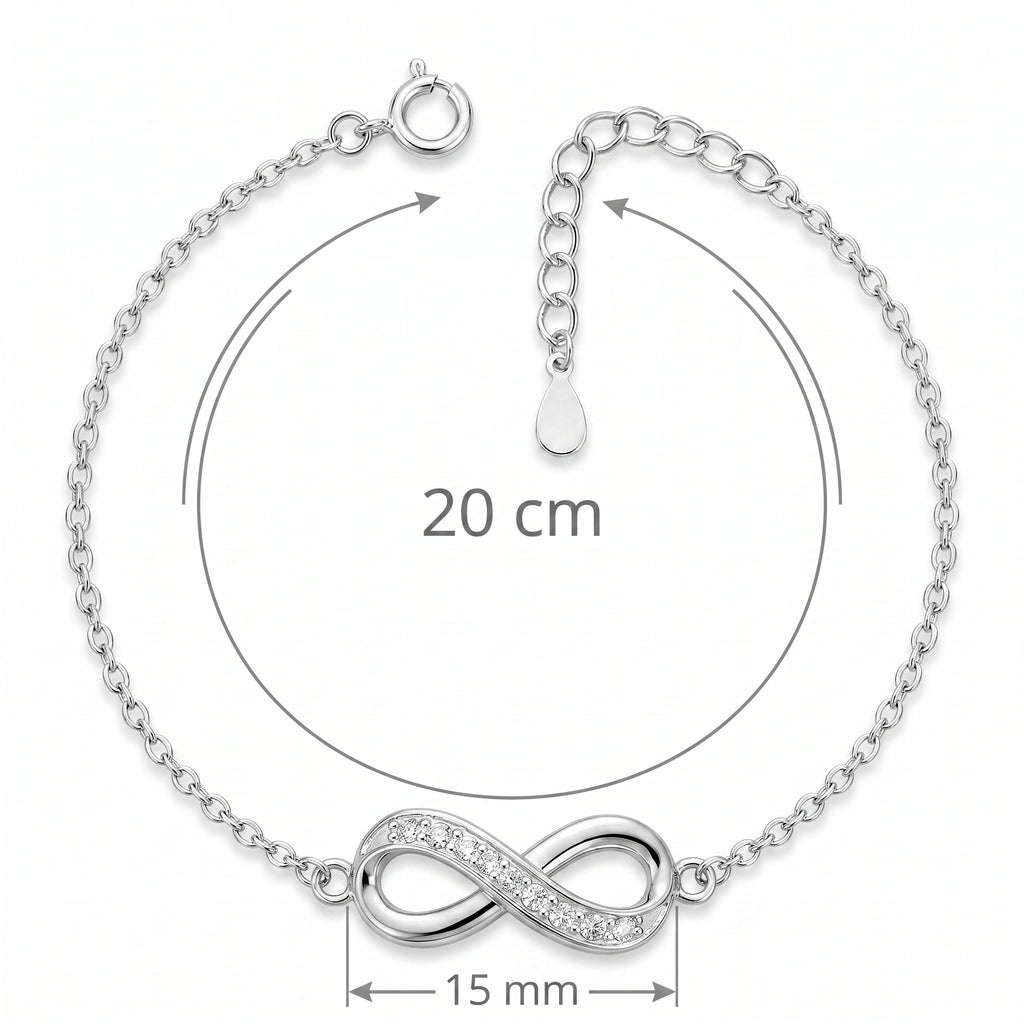 Infografika z obwodem 20 cm i zdobionym motywem infinity o szerokości 15 mm w bransoletce ze srebra