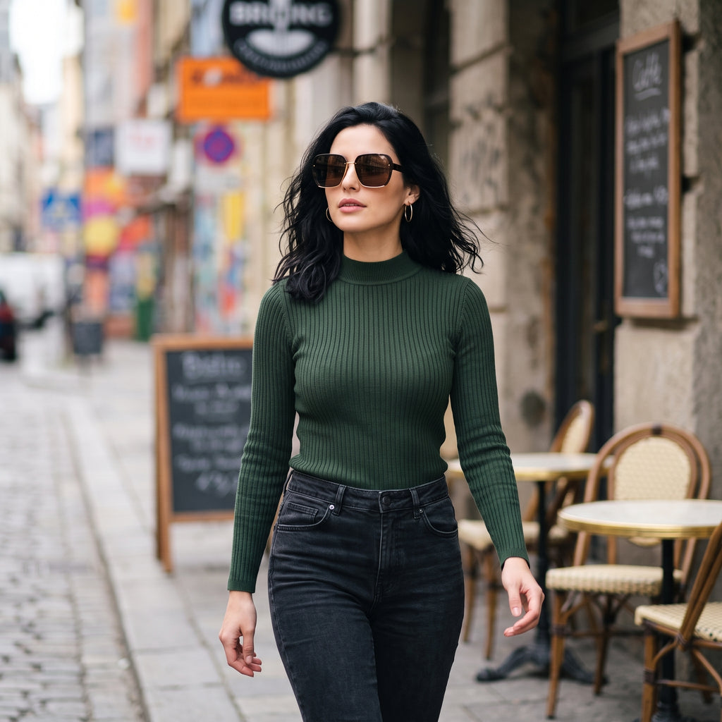 Brązowe okulary oversize w miejskiej stylizacji na co dzień